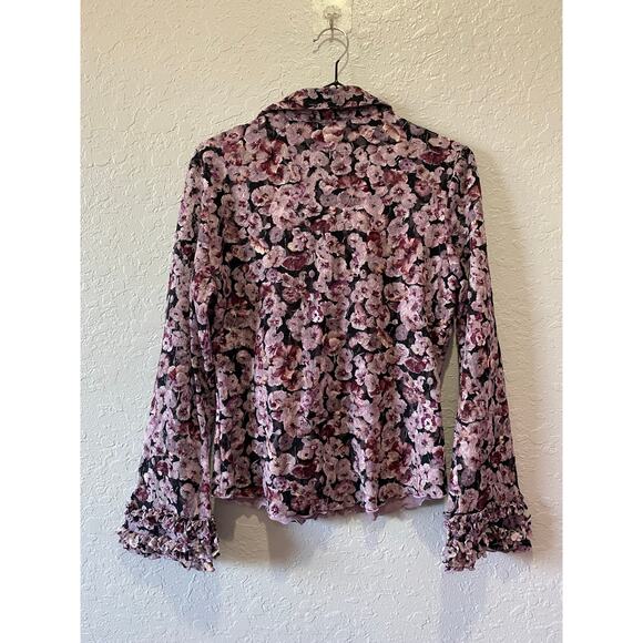 INC International Concepts VIntage y2K Ruffled Lacey Floral Blouse Size M - Picture 8 of 8